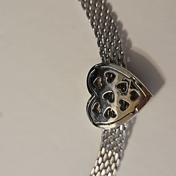 Rhinestone HEART Silvertone Mesh 13"Long w/ 3"Ext. Necklace - Picture 5 of 7